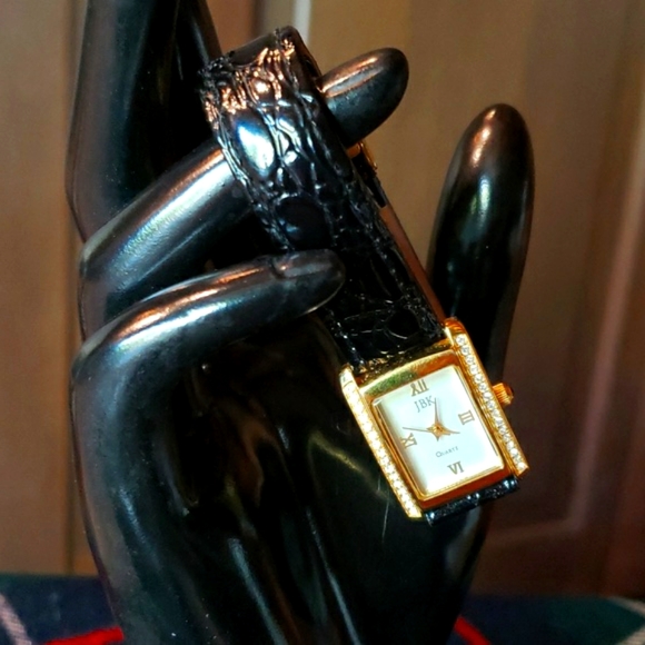 VTG JBK Rhinestone Watch by CAMROSE & KROSS - Mock-Croc Leather Band - EVC - Picture 2 of 7